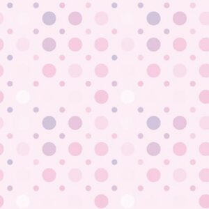 Light pink background with pastel polka dots.