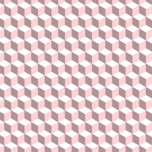Geometric cube pattern in soft pink and white.