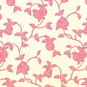 Pink floral pattern on soft yellow background.