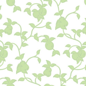 Light green floral vines on white background.