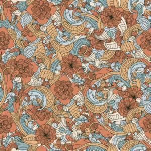 Blooms & Whirls (Melon & Light Blue)